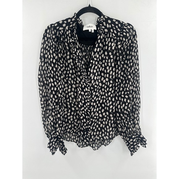 Ba&sh Bingo Ruffled Trim Blouse Black White Small - Picture 2 of 6